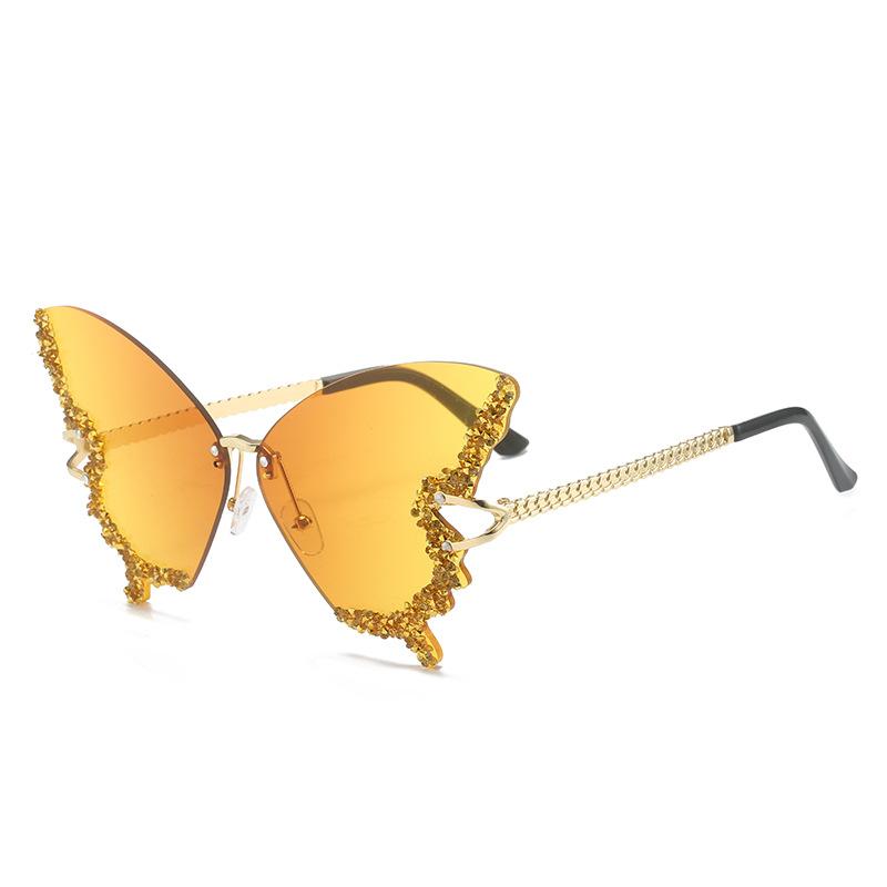 Luxury Party Sunglasses Women Butterfly Diamond Rhinestones Personality Flash Shades Tint Color Travel Blogger Glasses