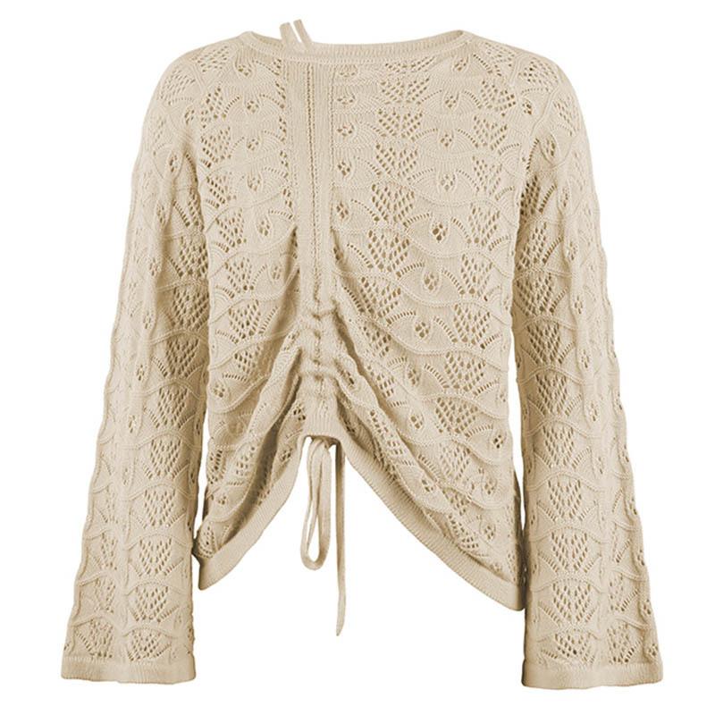 

Летняя женская мода с полым дизайном на шнуровке, свободный вязаный топ M миндальный