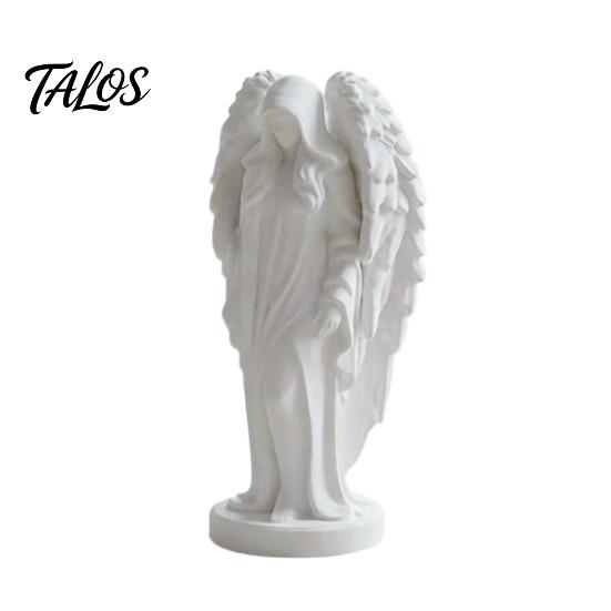 Durable PLA Statue 3D Printed Hooded Angel Figurine, Elegant White Winged Statue, Decor European Style Minimalist Desktop Sculpture for Home Office