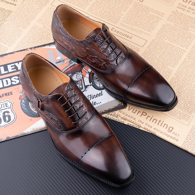 Fashion Men's Dress Shoes Formal Pointed Toe Oxfords Genuine Leather Shoe for Men New Trendy Fashion Office Wedding Part Shoes Wholesale