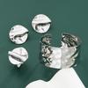 New 4PCS Vintage Punk Exaggerated Wide Cuff Bracelets Rings For Women Geometric Silver Color Bracelets Rings Set Hip Hop Jewelry