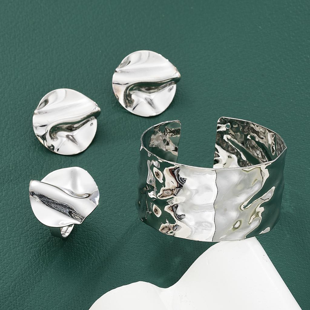 New 4PCS Vintage Punk Exaggerated Wide Cuff Bracelets Rings For Women Geometric Silver Color Bracelets Rings Set Hip Hop Jewelry