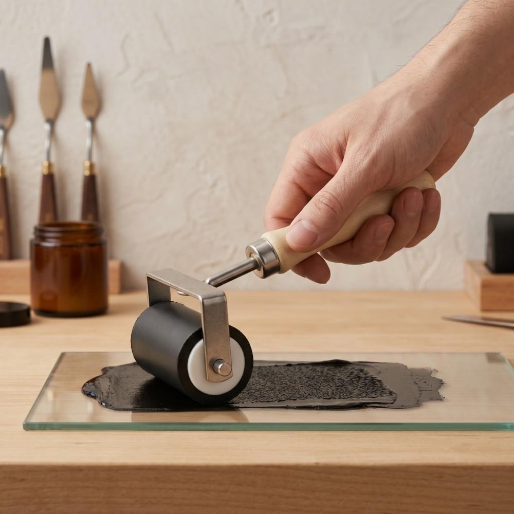 Wood Grip Ink Roller Elastic Rubber Art Ink Spreader Printmaking Rolling Tool  Oil Painting Coating