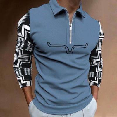Mens Zip Casual Men's Personalised 3D Digital Printed Long Sleeve Polo Shirt