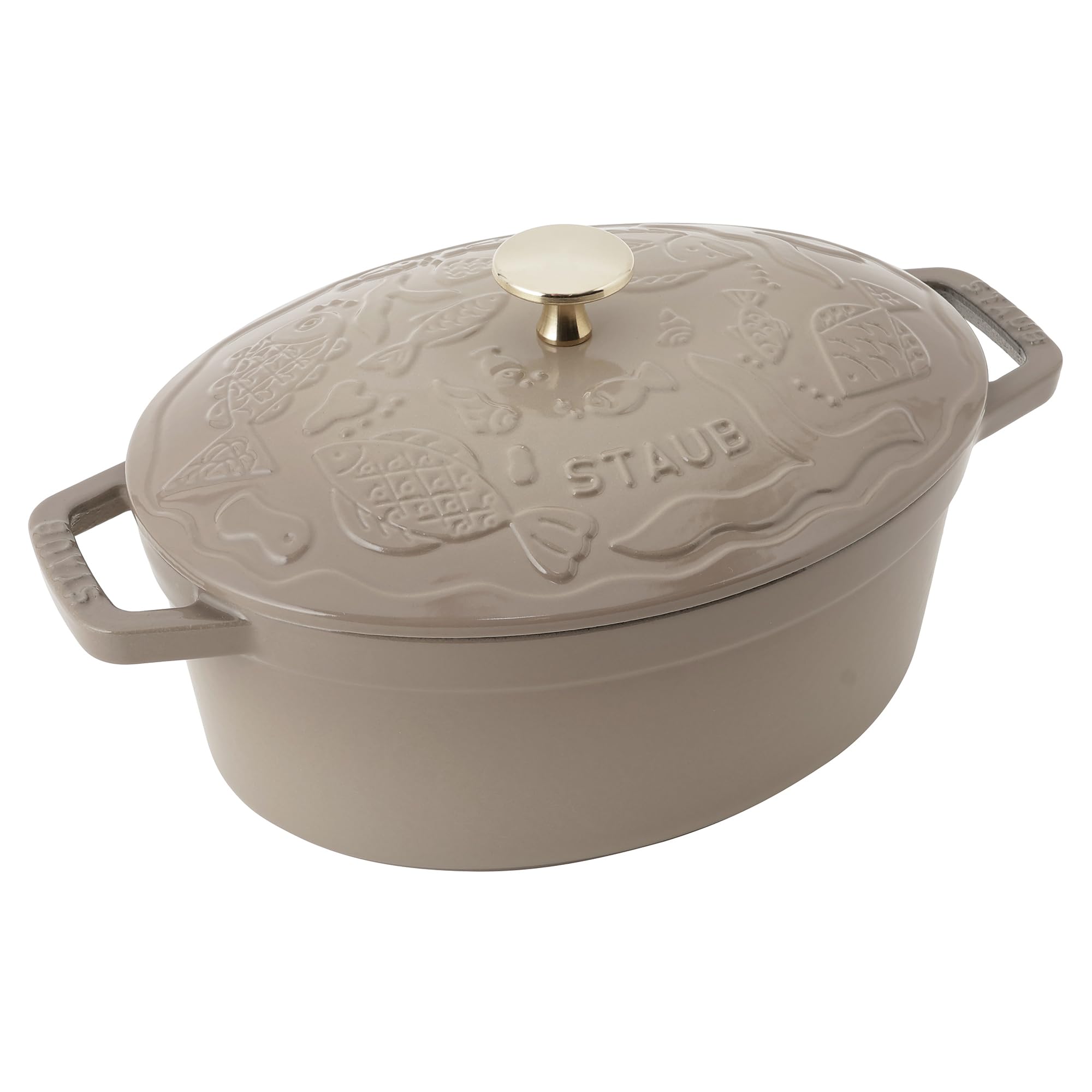 

staub Ocean Oval 23cm Linen Brass Knob Mina Perhonen Two Hand Cast Enamel Pot IH Compatible Japanese cocotte ocean [STAUB × minä perhonen] Cocotte Лляний