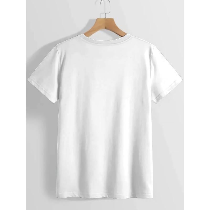 European Size Women'S Soft Stretchy T-Shirt - White with Pink LOVE Heart Graphic, Stretchy Everyday & Valentine'S Day Outfit