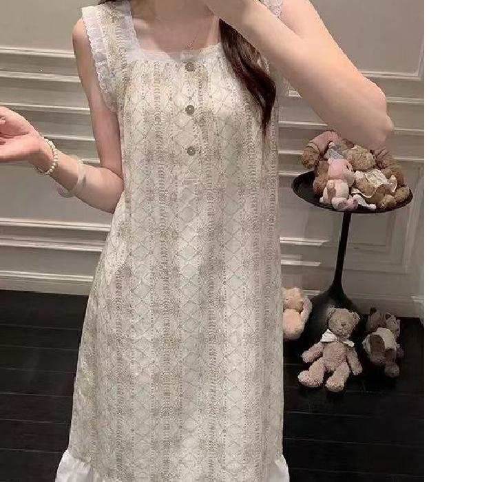 [With chest pad] Pure desire girl nightdress with chest pad summer women's pajamas, new models can be worn outside casual loungewear