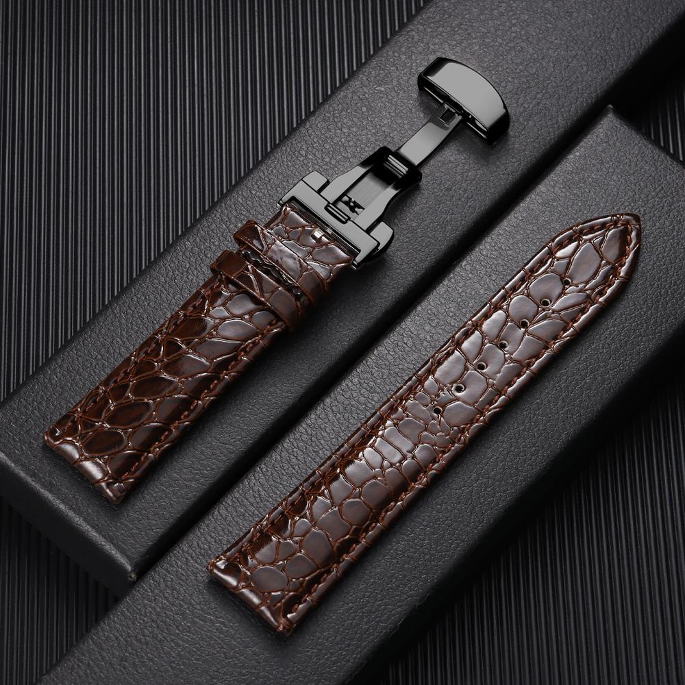 12/14/16/18/19/20/22mm Crocodile Pattern Design Leather Watchbands Butterfly Buckle Men Women Business Watch Band Watch Straps