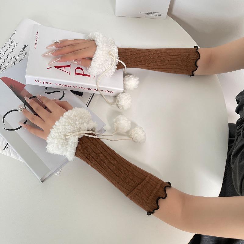

Lamb wool lace bowslonggirl sleeves heattech concealer gloves for women One size fits all хакі