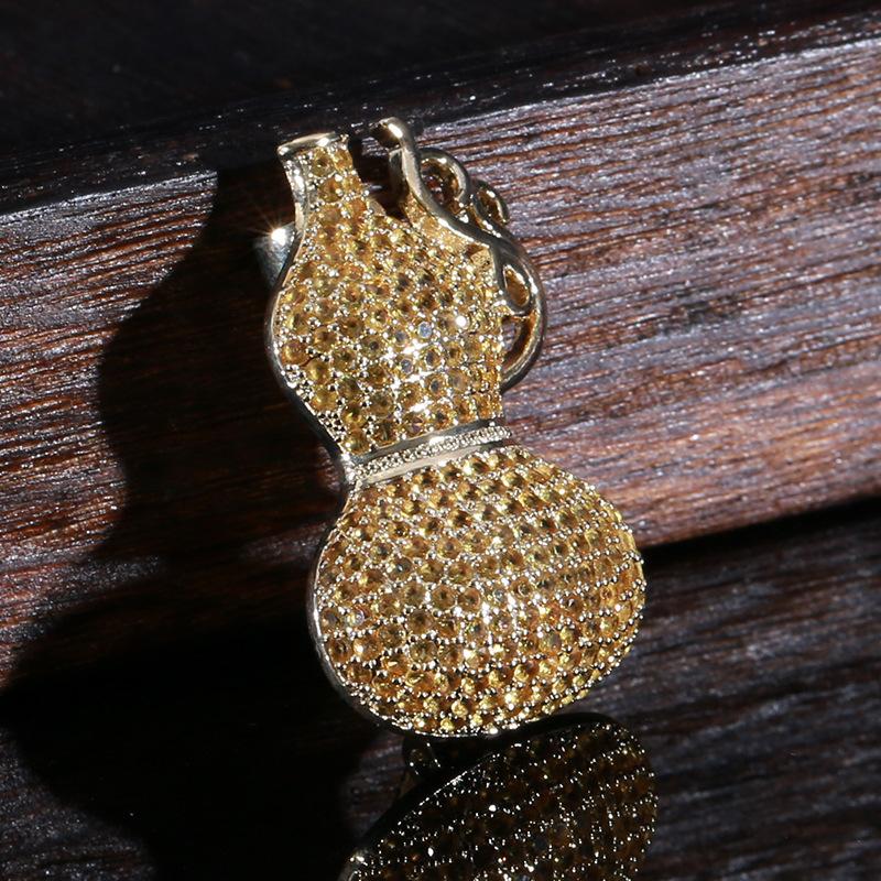 High-End Handmade Copper Inlaid Zirconium Gourd Brooch, Fashion Pin Jewelry Collar Pin Accessories