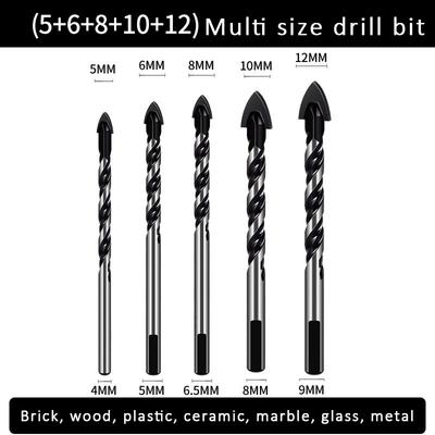 5-12mm Multifunctional Alloy Drill Bit Set for Ceramic Glass Concrete Metal Triangle Drill Bits Metal Hand Tool for Wall Concret
