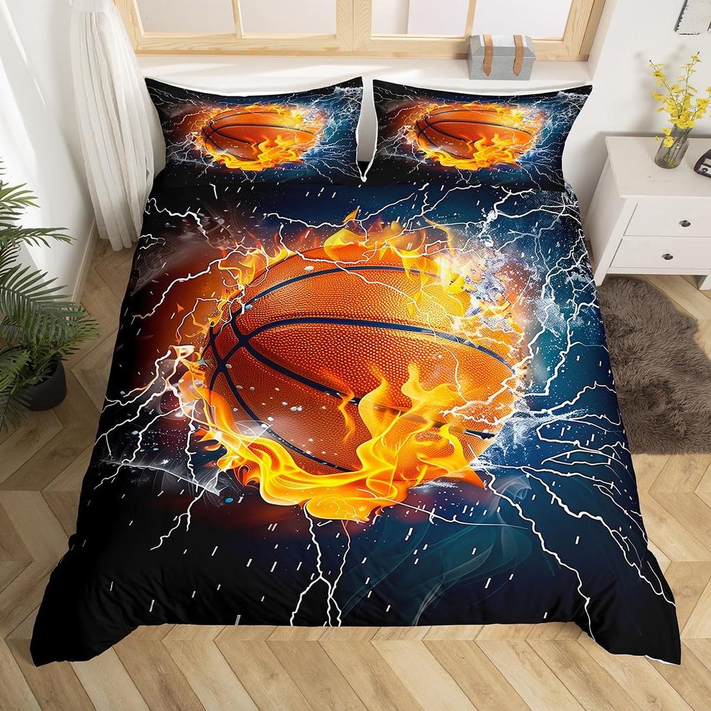 3D Basketball Duvet Cover Sports Game Baseketball Bedding Set Full for Kids Boys Girls Bedroom Decor Baseketball Comforter Cover