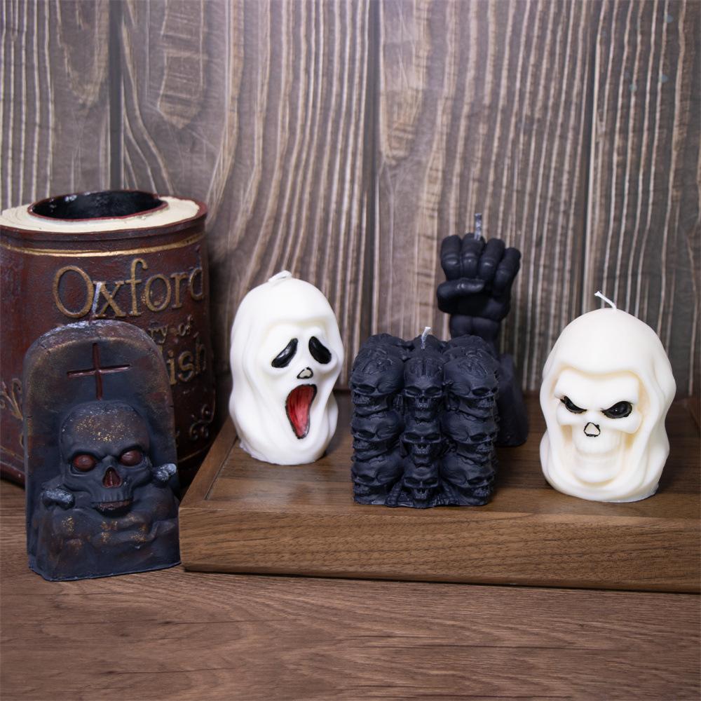 3D Skull Candle Silicone Mold DIY Tombstone Fist Shaped Skeleton Gypsum Resin Mold Halloween Party Atmosphere Decoration