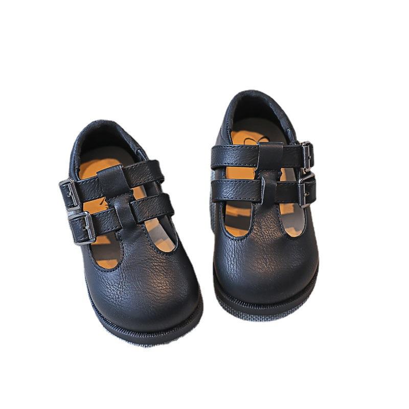 Boys Campus Uniform PU Shoes 2024 Summer Solid Children Wild Double Button Simple Japanese Kids Fashion Casual Shoes Round-toe