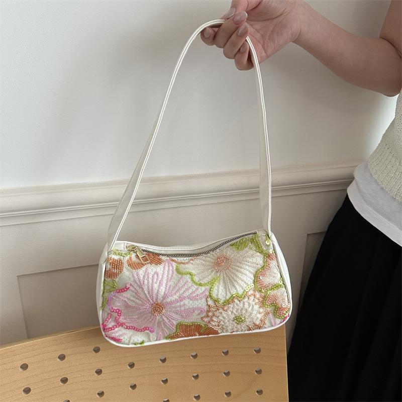 Women Floral Sequin Embroidery Shoulder Bag Luxury Sparkling Purse for Cocktail Party Prom Formal Events