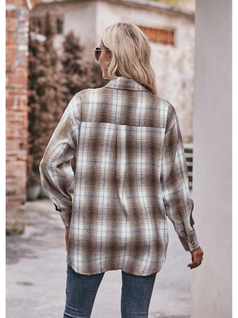 Women's 2024 Oversize Loose Plaid Shirt - European & American Casual Autumn/Winter Fashion