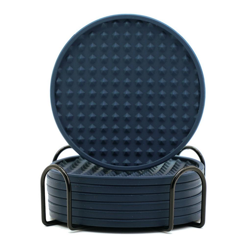 

6Pcs/Set Round Insulation Silicone Mat Non-Slip Heat-Resistant Coasters with Iron Bracket F