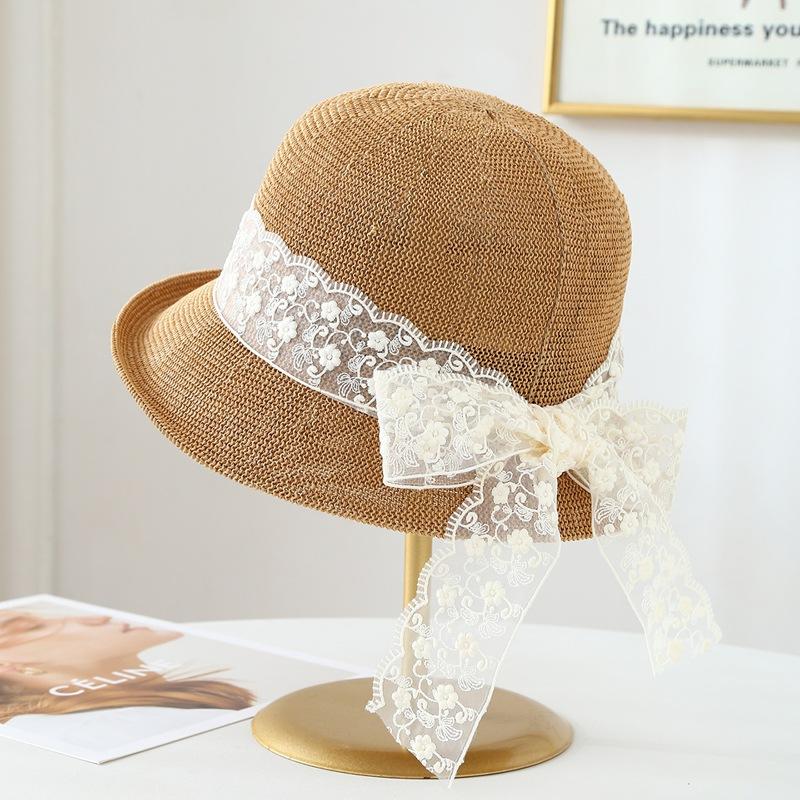 Lace Ribbon Straw Hat Women, Summer Beach Vacation Sunhat Travel New