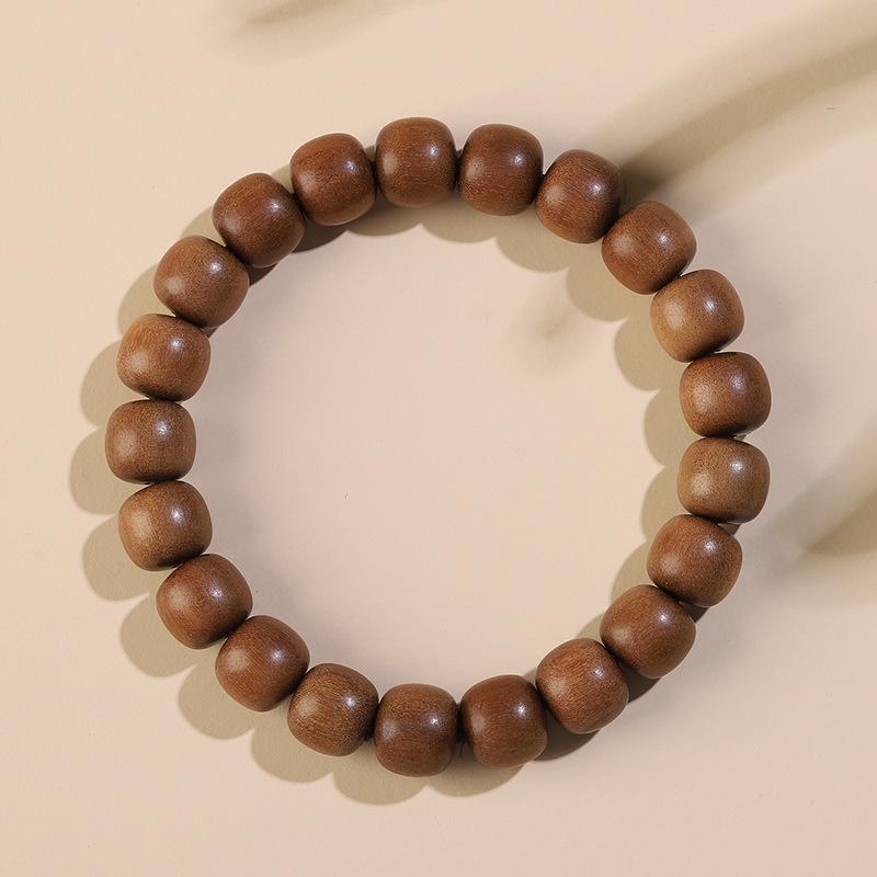 Men's Sandalwood Bracelet - Wenwan Buddhist 108 Barrel Beads Rosary with Milky Fragrance, Retro Design, Sink-Grade Quality.