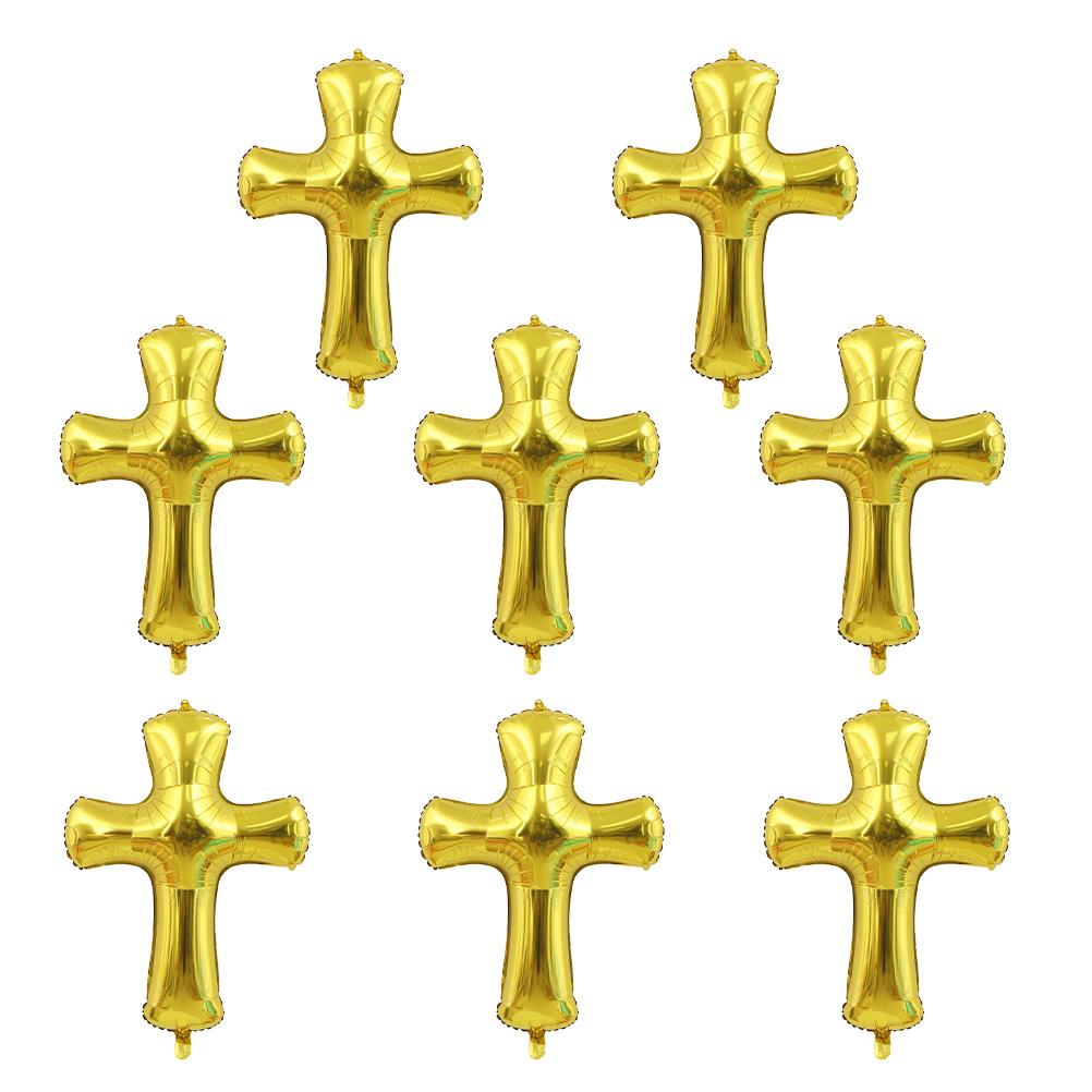 8Pcs Cross Shape Baptism Balloons Aluminum Foil Baby Shower Christening Decoration Party Balloon Prop Cross Shape Balloon