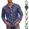 Camicia da Uomo a Maniche Lunghe con Bottoni e Collo Hawaiano con Stampa di Aragoste, Camicia Casual da Spiaggia per Vacanze Estive e Attività all'Aperto