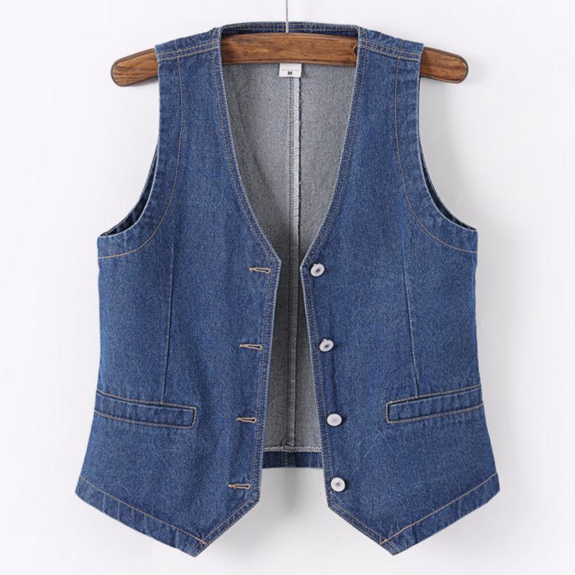 Fashion Denim Vest Female Streetwear V Neck Women Vest Summer Large Size Waistcoat Jeans Tops Sleevless Jacket Chaleco Mujer