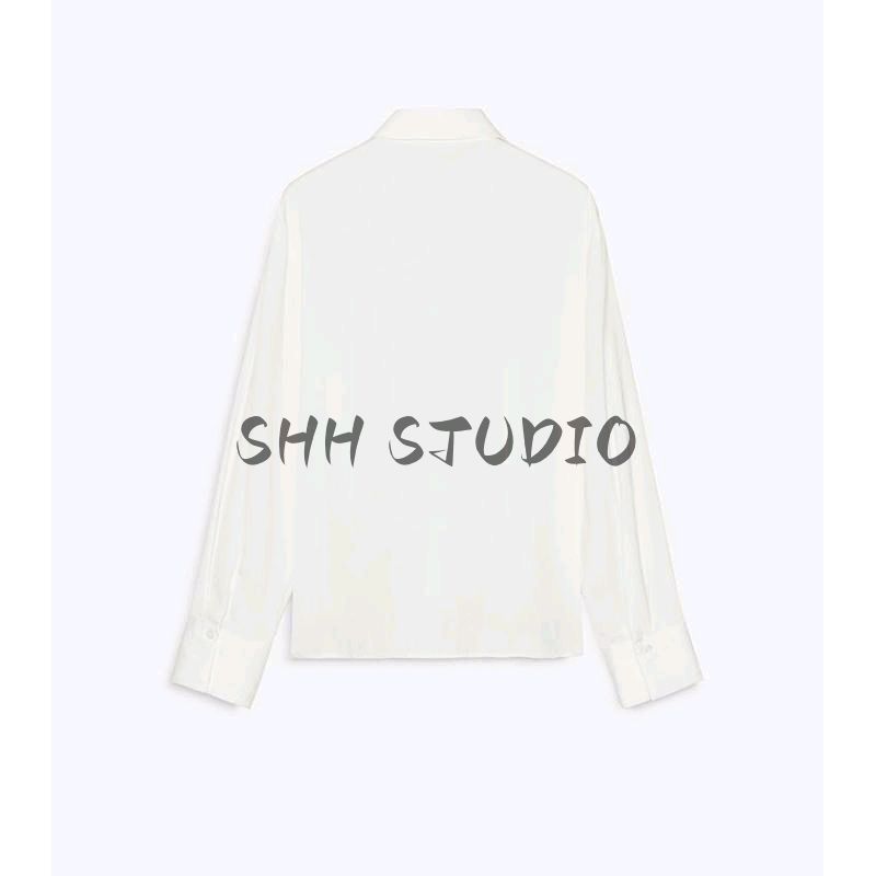 Spring New Women's Clothing Minimalist Style Bow Tie Drape Loose Long Sleeves Lapel Casual Shirt 2298057