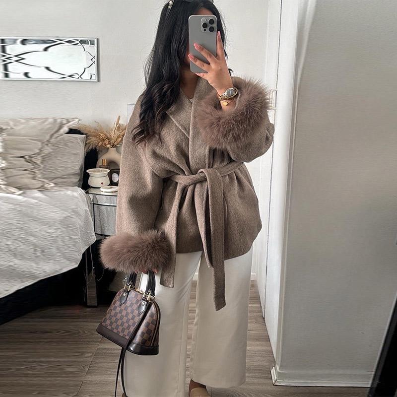 Lapel Tied Woolen Coat Women's Warm Comfortable Thick Cardigan Jacket Commute Retro Elegance Autumn/Winter 2025
