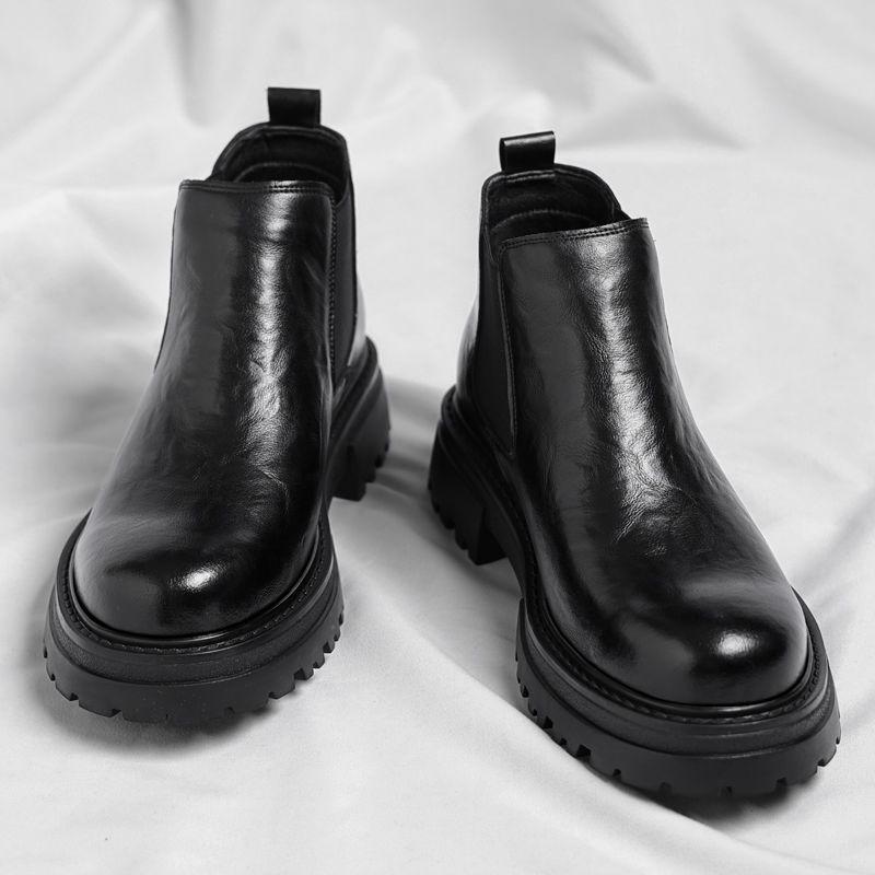 

Мужские челси на толстой подошве с круглым носком, черные, с бархатной подкладкой для зимы 38