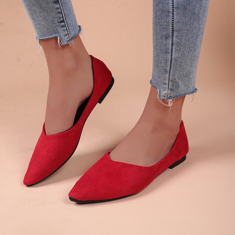 2024 Summer Women's Pointed Toe Suede Flats - Solid Color, Shallow Mouth, Low-Top Loafers