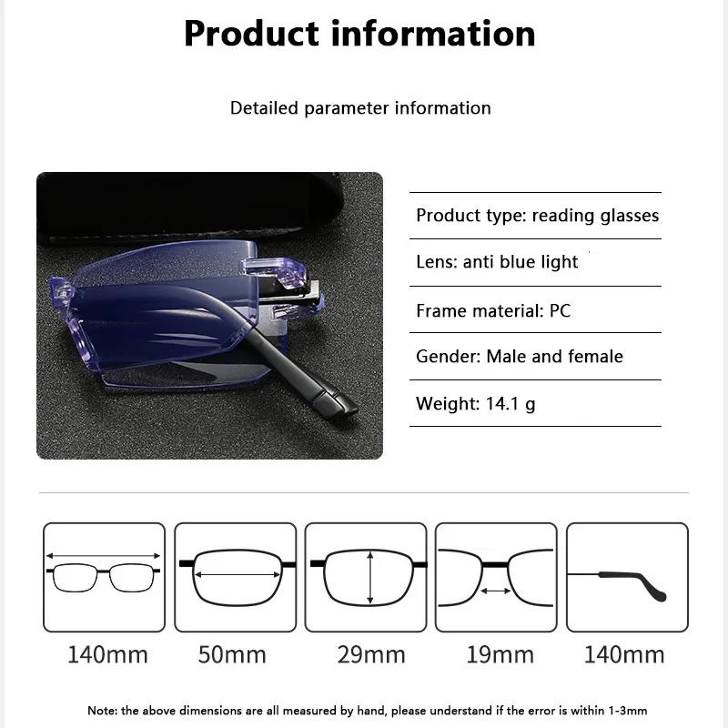 Frameless Foldable Anti Blue Light Reading Glasses with Smart Zoom Ultra Light Comfortable for Men Women