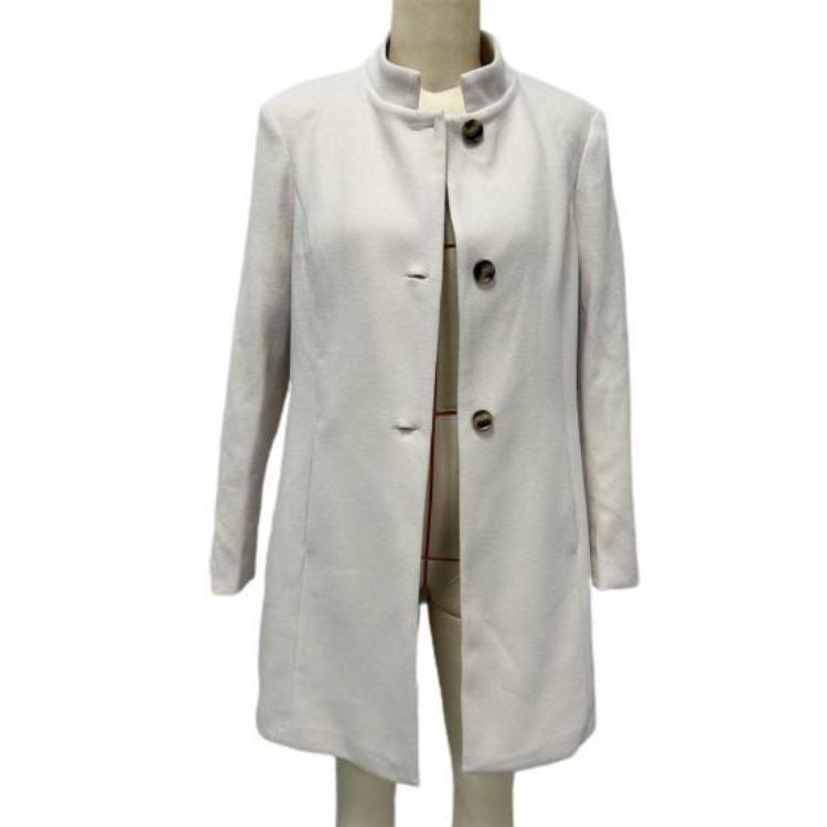 Winter Women Overcoat Stand Collar Long Sleeve Warm Thick Mid Length Coat with Pockets Fall Lady Jacket Neck Protection Single Breasted