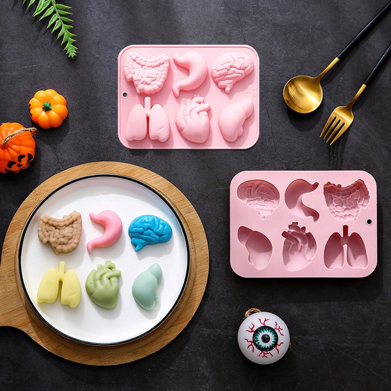 Silikonové formičky lidských orgánů Srdce Játra Mozek Formička na fondán DIY Čokoládové bonbóny Halloween Nástroje na zdobení dortů