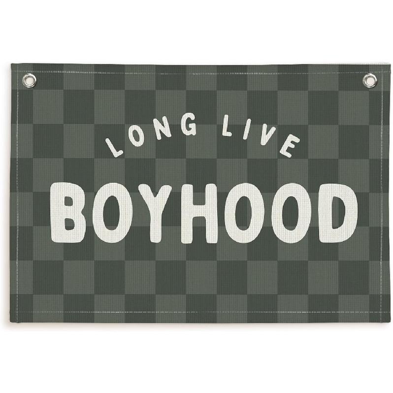Lacama Vintage Blue Long Live Boyhood Boys Room Decor, Boy Nursery Decor, Linen Banner Wall Hanging Canvas Banner Flag Decor for Toddler Boy Room