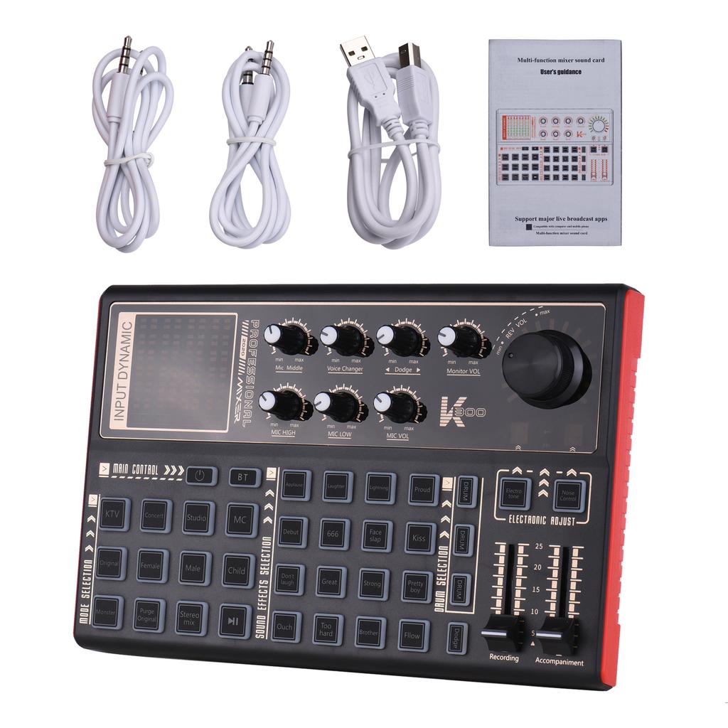 SK300 Live Sound Card External Voice Changer Audio Mixer Kit Built In Rechargeable Battery Multiple Sound Effects with