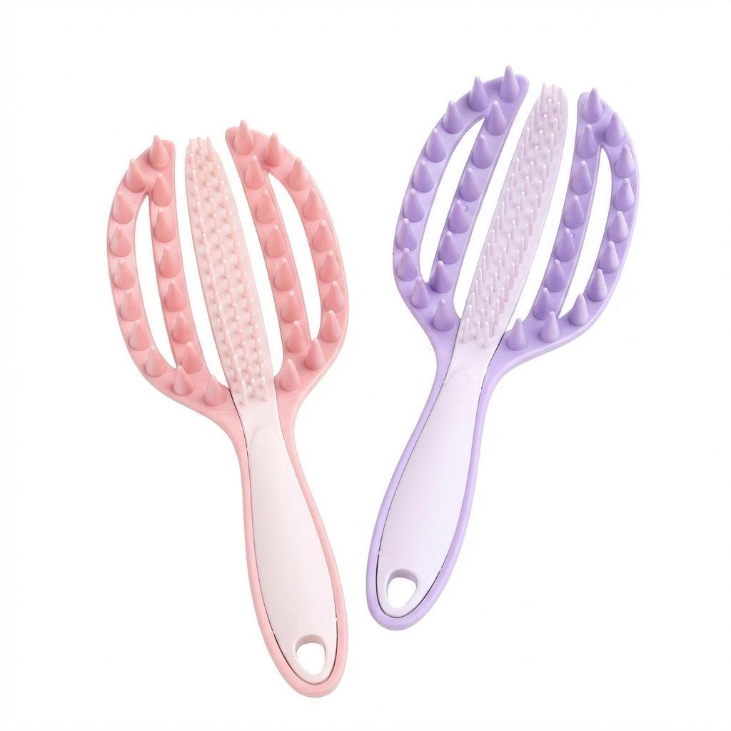 

Two-in-One Hairbrush And Comb, Soft Rubber Coarse-toothed Comb, -itch Massage Hairbrush Set Of 2 Pcs one size белый