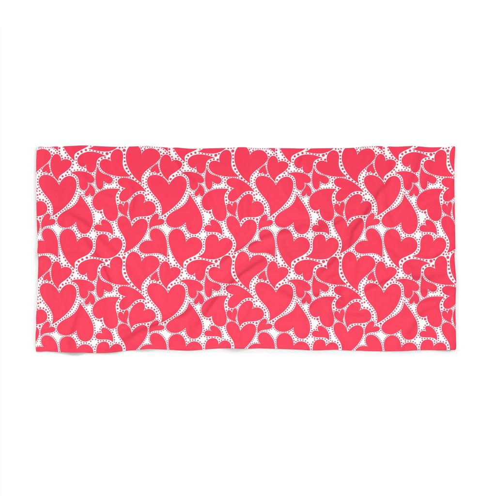 1PC Pink & Red Love Heart Pattern Beach Towel Tropical Design Soft Absorbent Towel Perfect Valentine's Day Gift for Beach & Pool