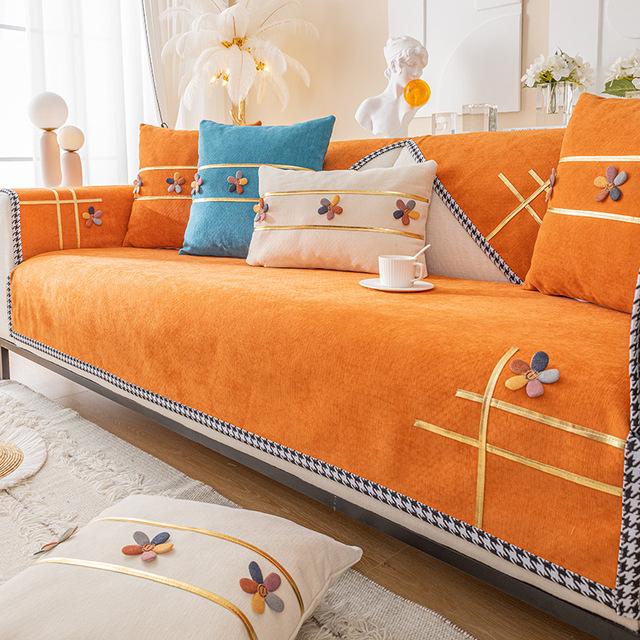 

Новая подушка для дивана из синели, утолщенная жаккардовая нескользящая подушка, общая гостиная, высокий грамм, чехол для дивана, спинка, полотенце, мебель 70x70cm оранжевый