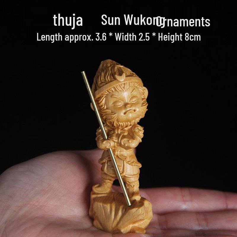 Taihang Cliff Cypress Sun Wukong Sculpture: Creative Solid Wood Monkey Desktop Ornament