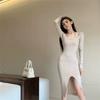 Nightclub split sexy spice girl neck dress women's autumn and winter clothing fashionable and thin imperial sister style long hip skirt