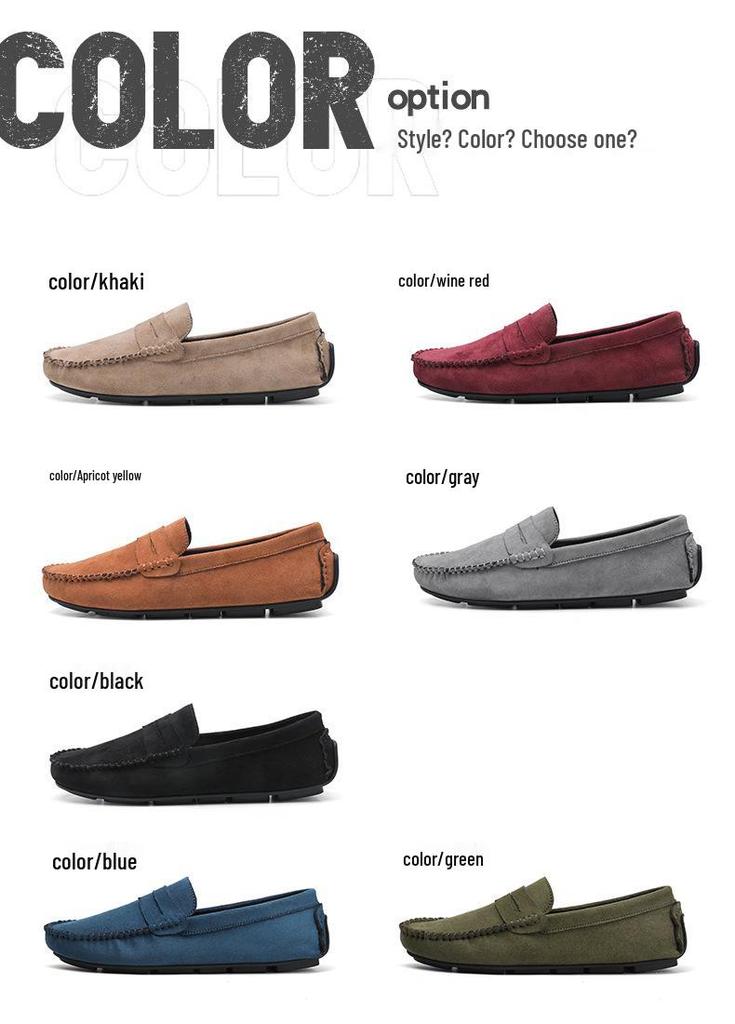 Hand-Sewn Suede Leather Men's Slip-On Shoes: Breathable, Wear-Resistant, Classic, and Fashionable for All Seasons.