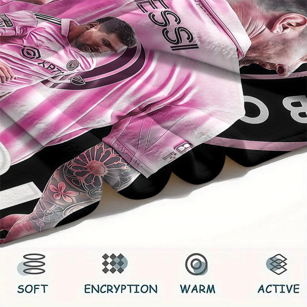 1PC Lionel Messi Patterned Flannel Blanket Suitable For All Seasons for Home Decor Warmth and Comfort Gifts Holiday Present