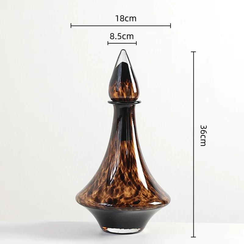 Glass Vase Transparent Leopard Print Flower Vase Glassware with Lid Floral Arrangement Accessories Terrarium Home Decoration