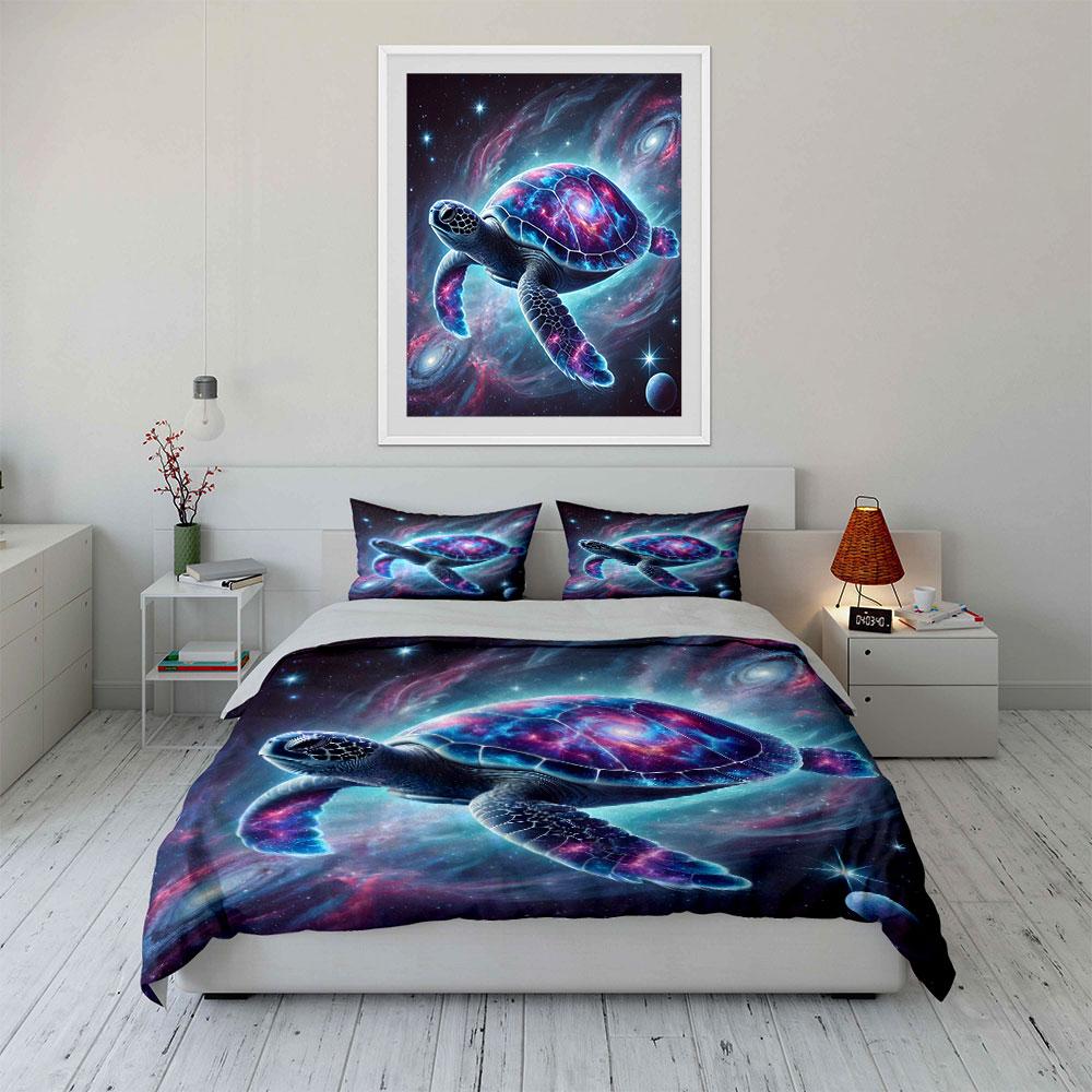 Cosmic Space Turtle Print Bedding Set 1 Duvet Cover 2 Pillowcases for Adult and Children Luxury Gift Full Size