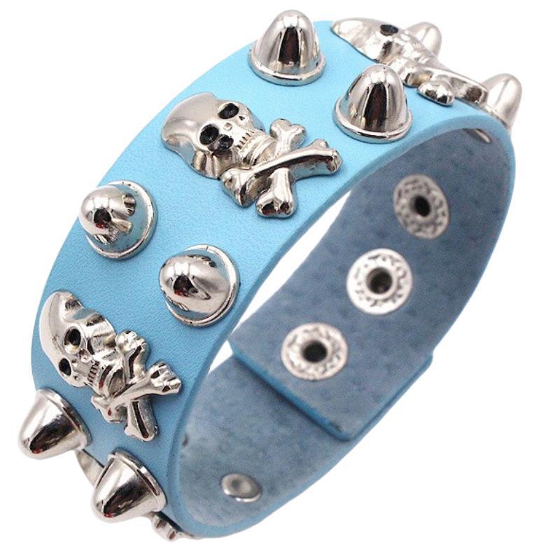 Wide PU Leather Punk Skull Bracelet 1Pcs Star Pattern Adjustable Goth Cuff Bangle for Men Women Holiday Gift