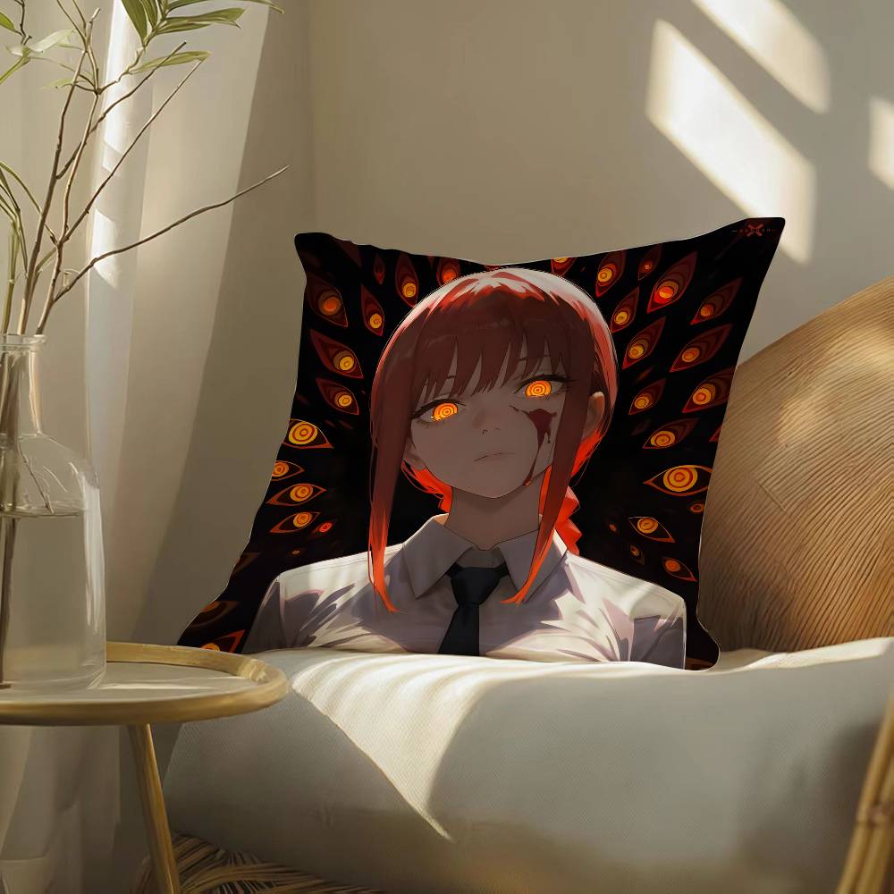 Anime Chainsaw Man Makima-Cartoon Pillow Case Silky elegant Comfort Sofa Bed  Invisible zipper Beach pillowcase