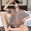 Pajamas Suit Men Summer Ice Silk Short Sleeved Long Pants Thin Male Satin Sleepwear Youth Homewear Set Gentlemen