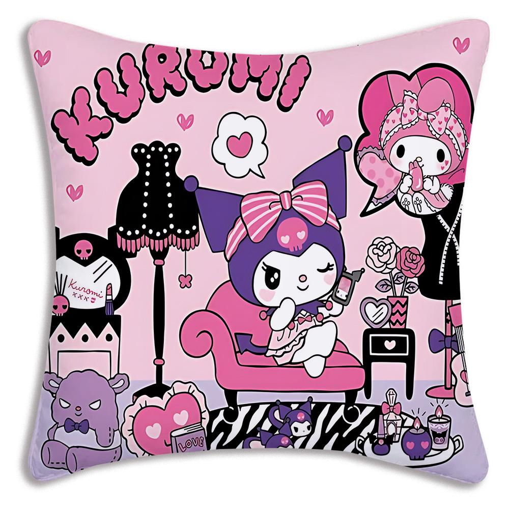 Kawaii Kuromi Sanrios Pillow Covers Cartoon Sofa Decorative Home Double-Sided Printing Short Plush Cute Cushion Cover