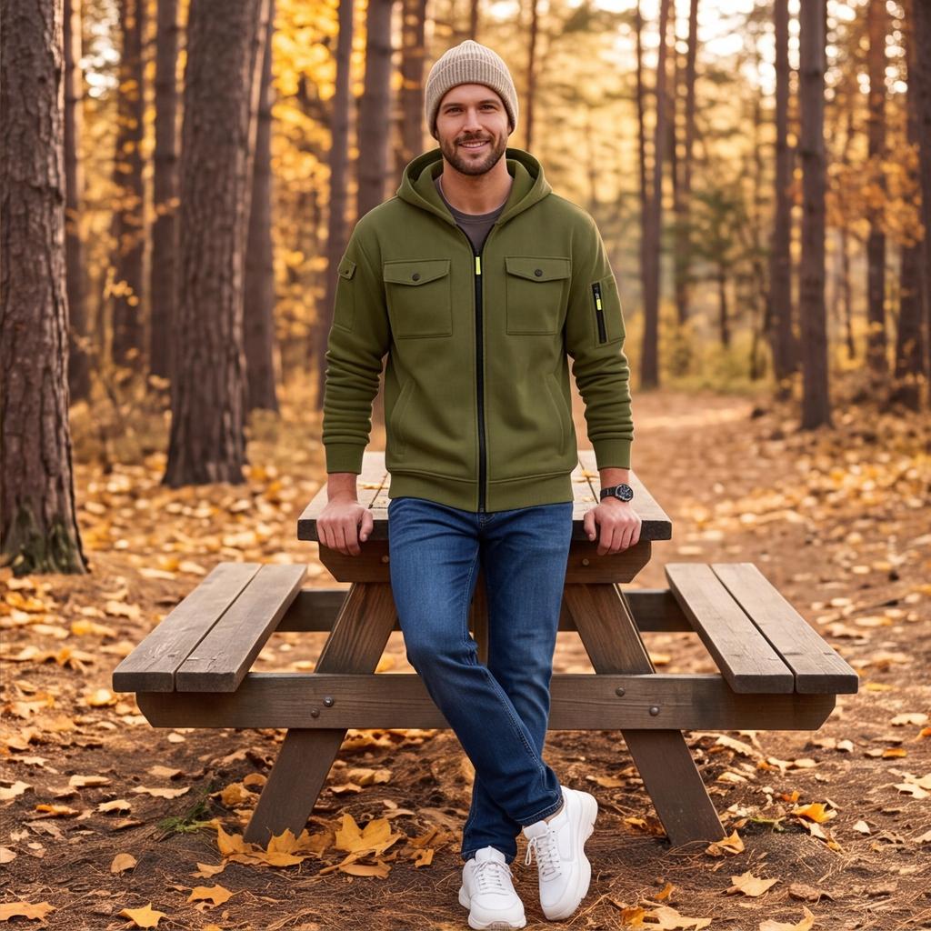 Men's Color Light Hooded Jacket for Fall and Winter