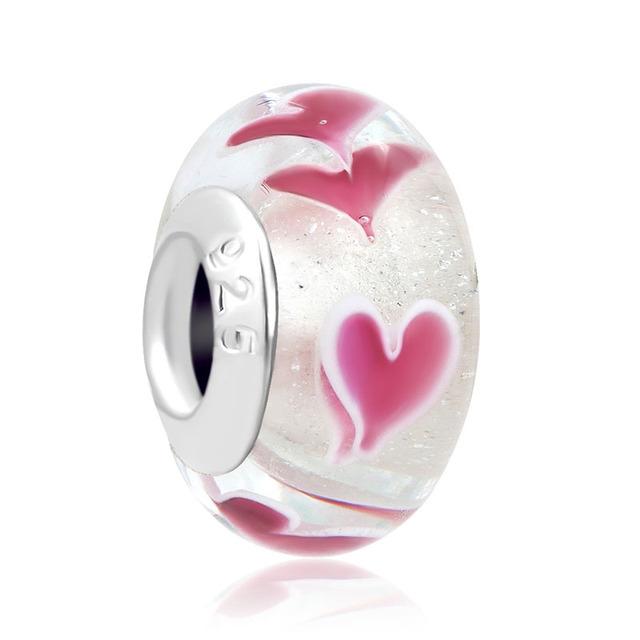 925 Sterling Silver Airplane Blue Murano Glass Pink Flower Diy Fine Beads Fit Original Charm Bracelet Women Jewelry F001